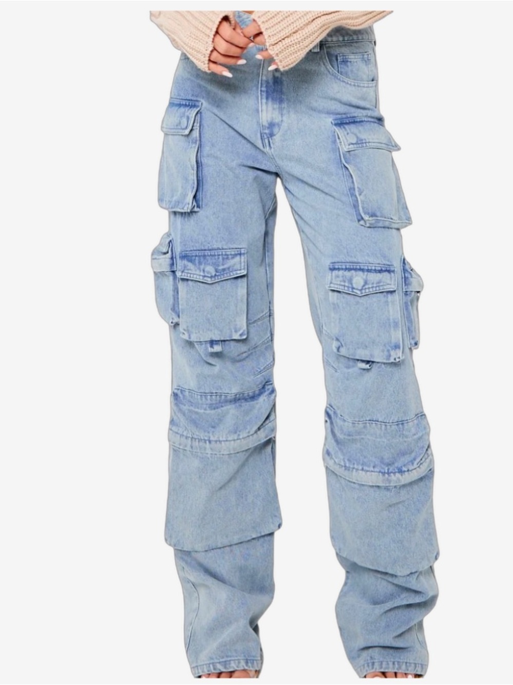 Luxe to Kill Light Blue Cargo Wide-Leg Jeans